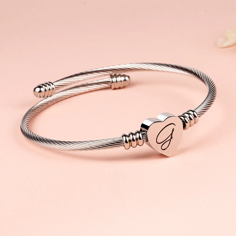 Personalized Heart Cable Bracelet