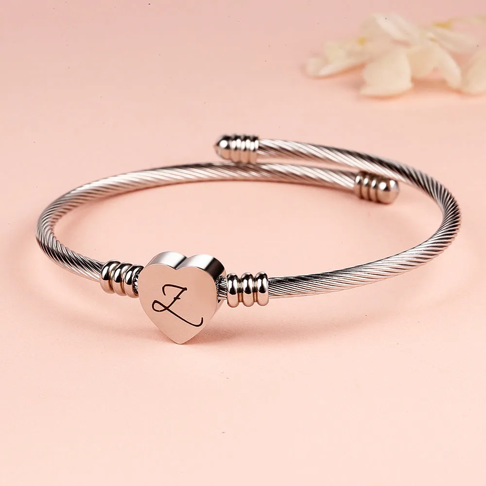 Personalized Heart Cable Bracelet