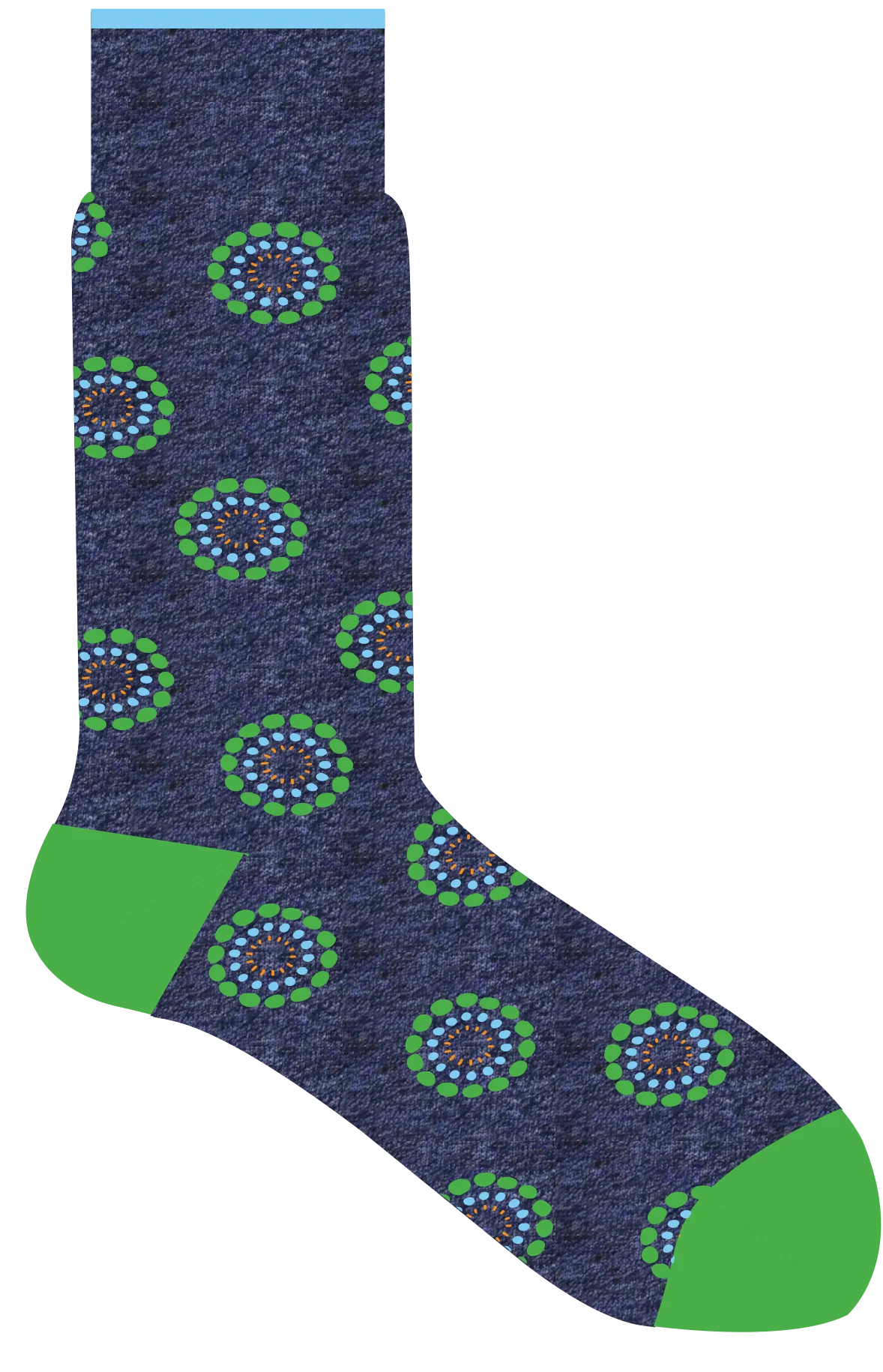 Italian Made Socks with Dotted Circles in Denim or Navy