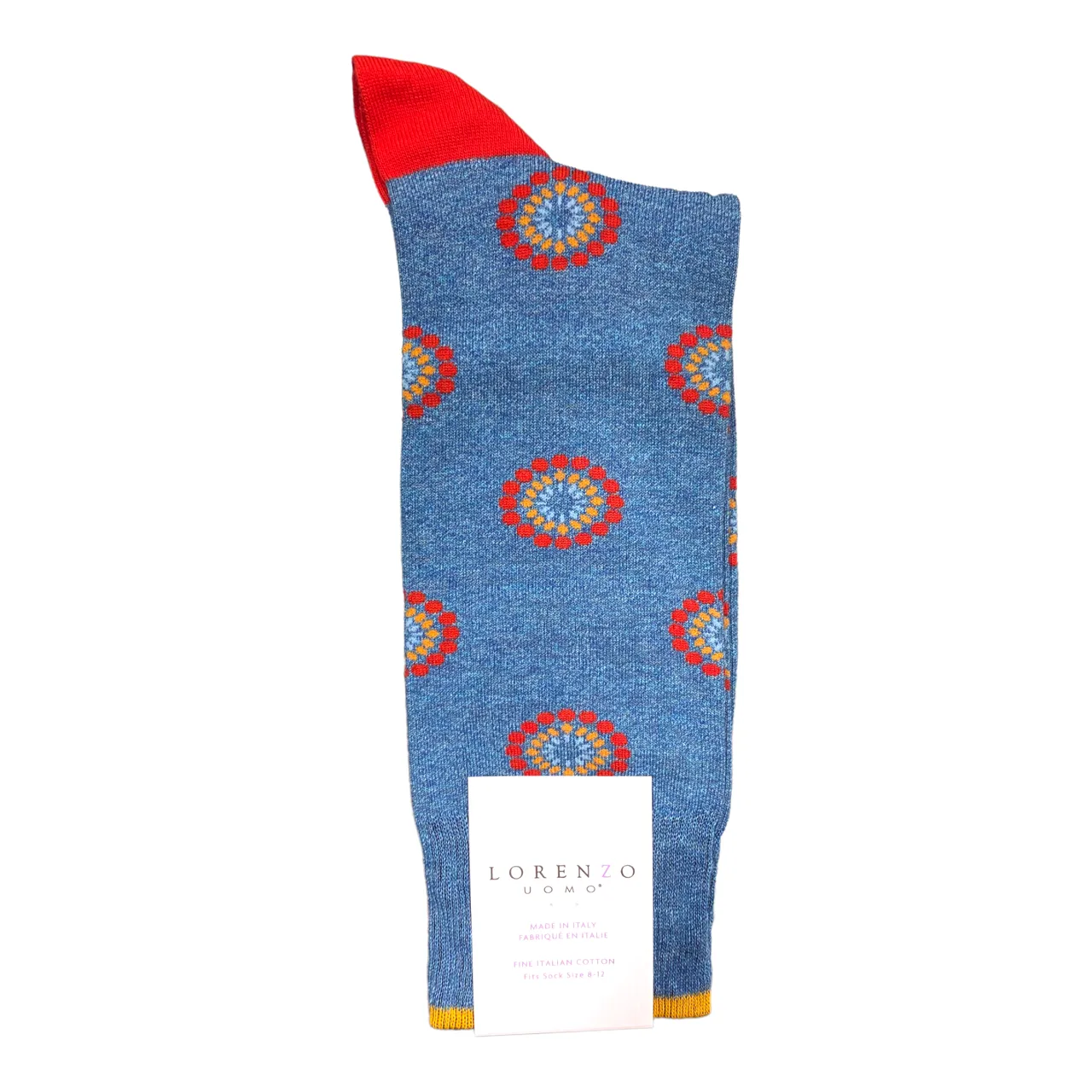 Italian Made Socks with Dotted Circles in Denim or Navy