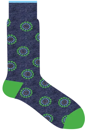 Italian Made Socks with Dotted Circles in Denim or Navy