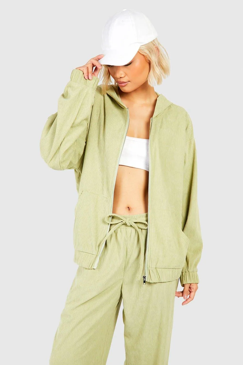 Cord Zip Through Bomber Jacket | boohoo