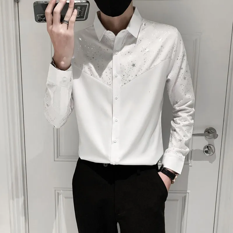 Korean Fashion Men's Star Printed Slim Fit Streetwear Shirt