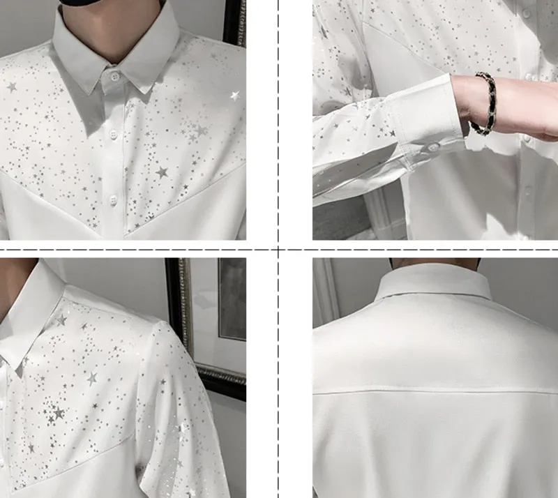 Korean Fashion Men's Star Printed Slim Fit Streetwear Shirt