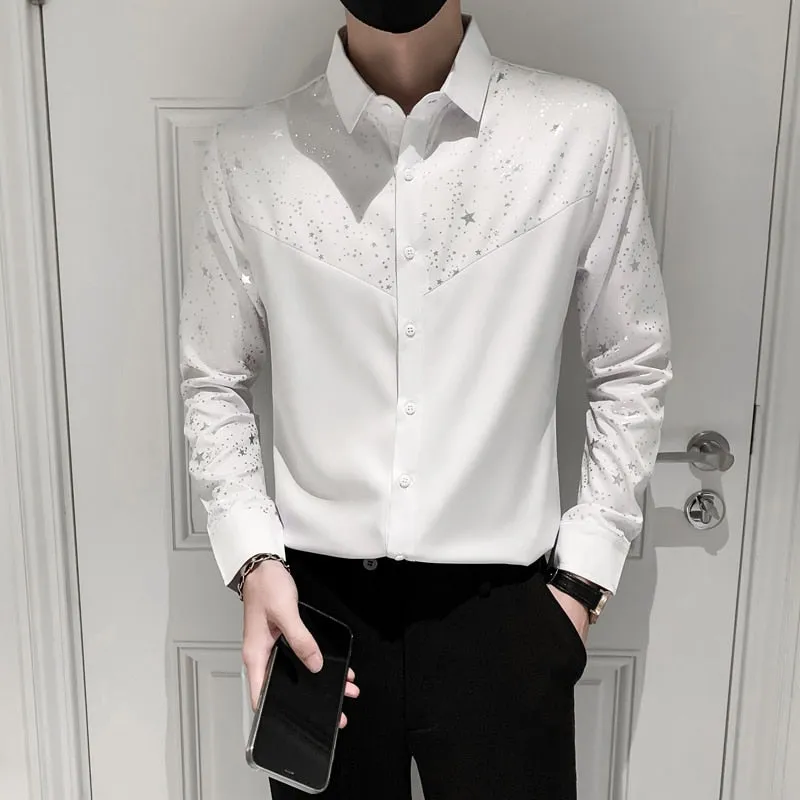 Korean Fashion Men's Star Printed Slim Fit Streetwear Shirt