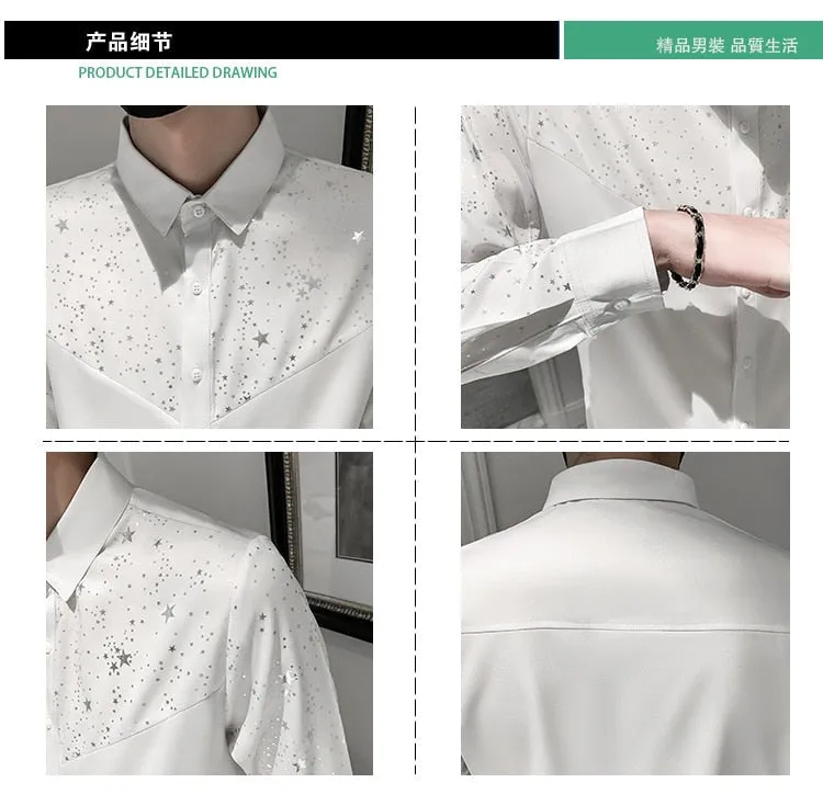 Korean Fashion Men's Star Printed Slim Fit Streetwear Shirt