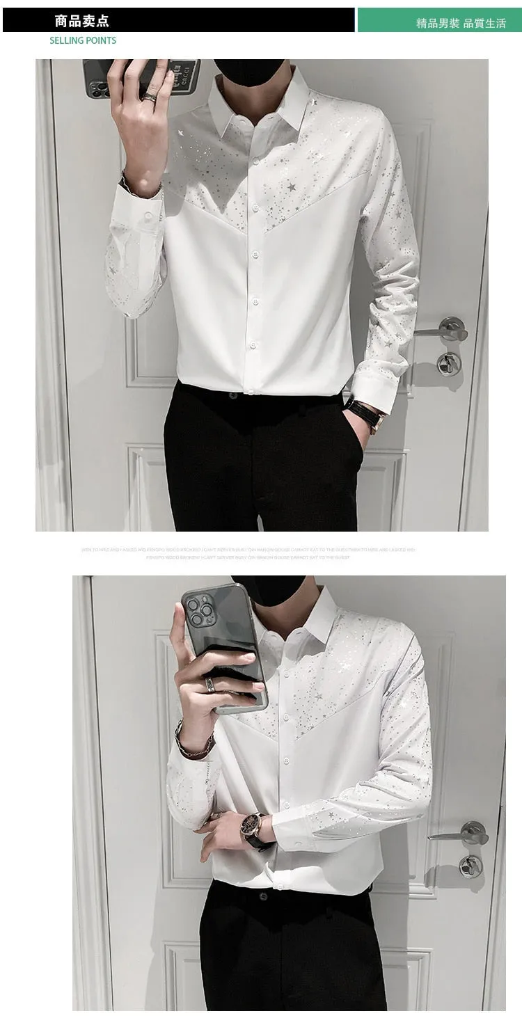 Korean Fashion Men's Star Printed Slim Fit Streetwear Shirt