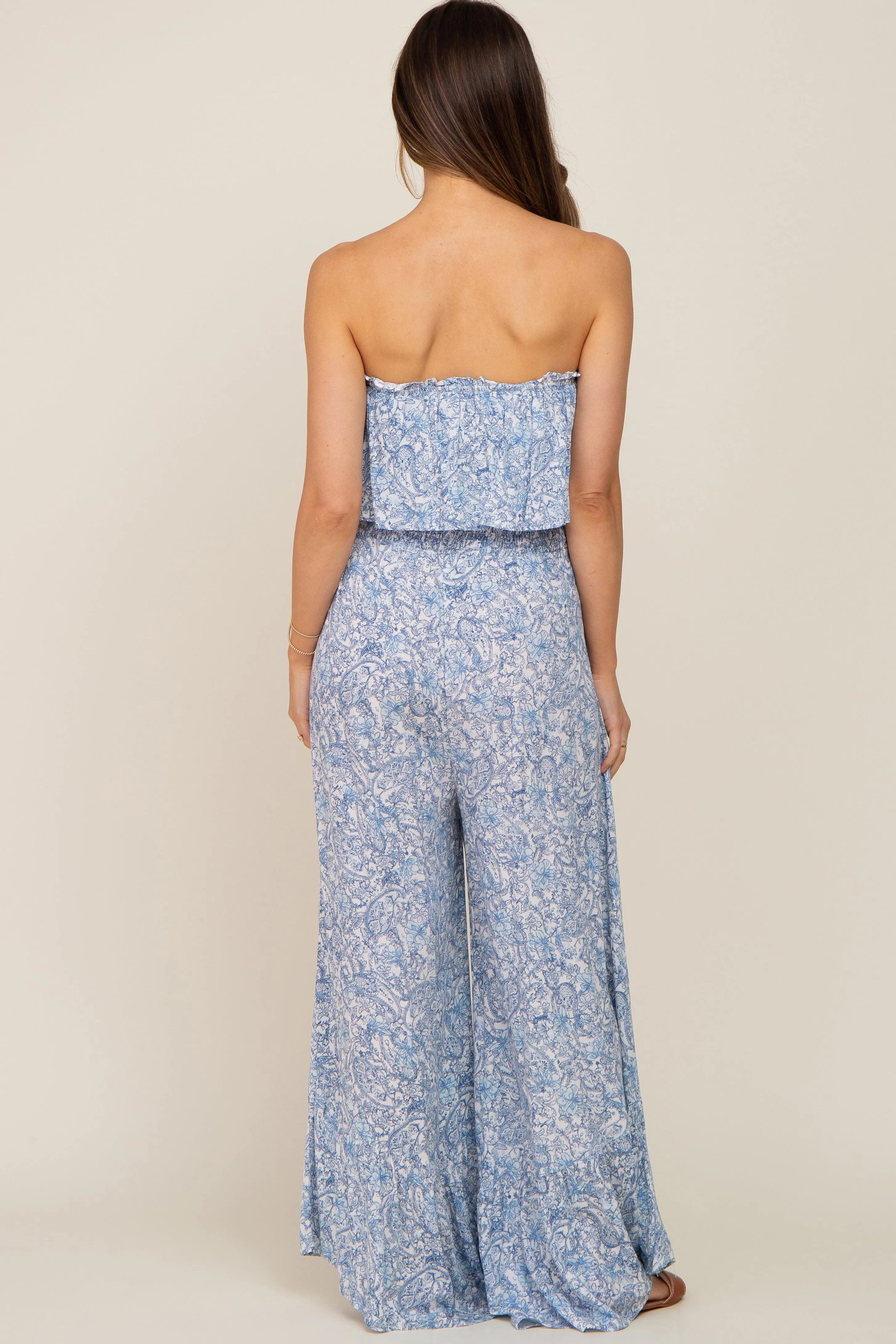 Light Blue Paisley Maternity Jumpsuit without Straps