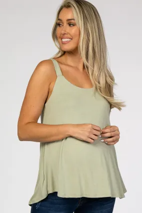 Flowy Maternity Tank with Wide Straps in Light Olive