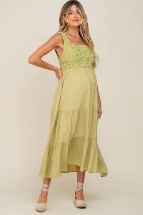 Maternity Midi Dress Lime Crochet Tiered