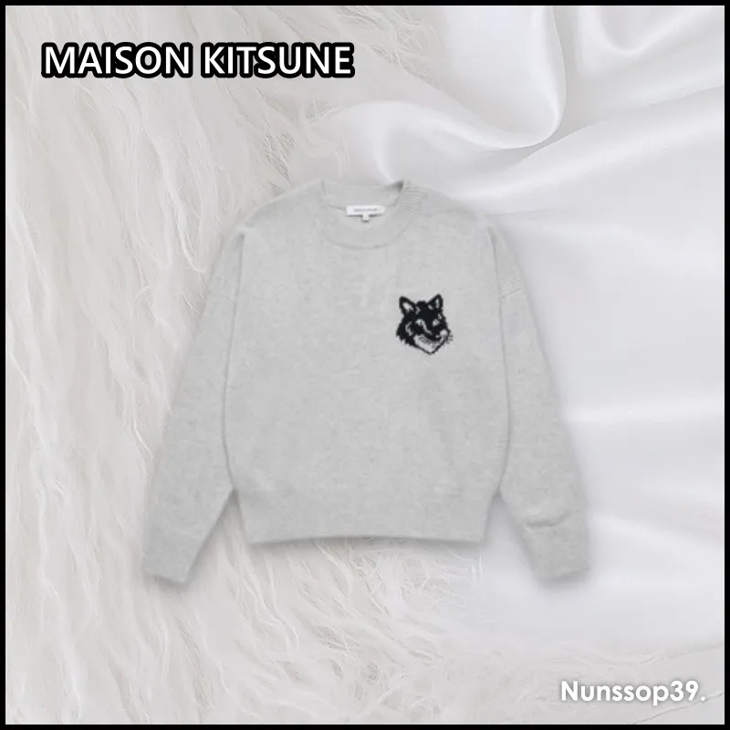 Wool Crew Neck Street Style Long Sleeve Top with Logo by MAISON KITSUNE