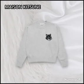 Wool Crew Neck Street Style Long Sleeve Top with Logo by MAISON KITSUNE