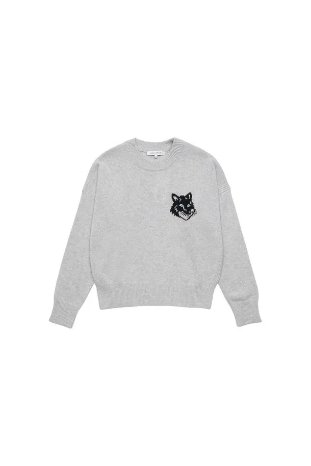 Wool Crew Neck Street Style Long Sleeve Top with Logo by MAISON KITSUNE