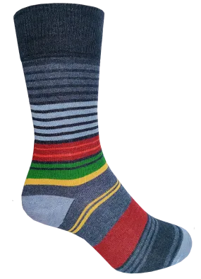 Lorenzo Uomo Variegated Stripes Socks in Denim or Navy