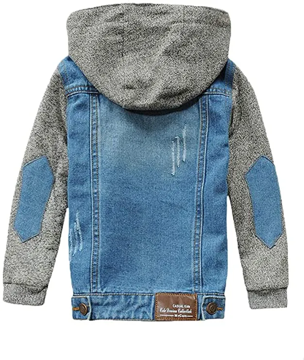 Mallimoda Boys Hooded Denim Jackets Coat Fashion Slim Fit Casual Hood Jean Jackets Tops