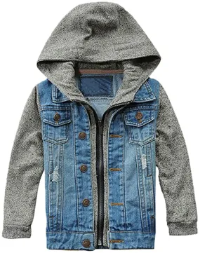 Mallimoda Boys Hooded Denim Jackets Coat Fashion Slim Fit Casual Hood Jean Jackets Tops