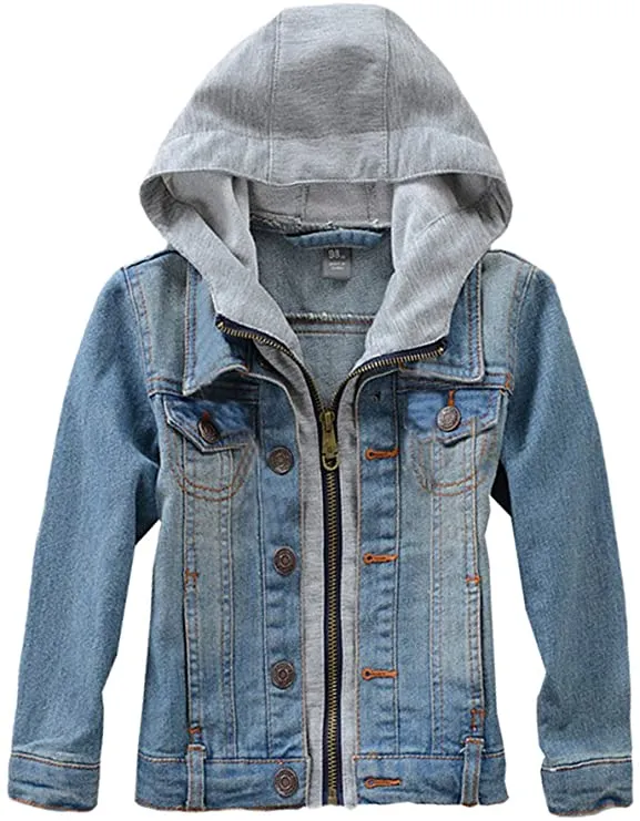 Mallimoda Boys Hooded Denim Jackets Coat Fashion Slim Fit Casual Hood Jean Jackets Tops