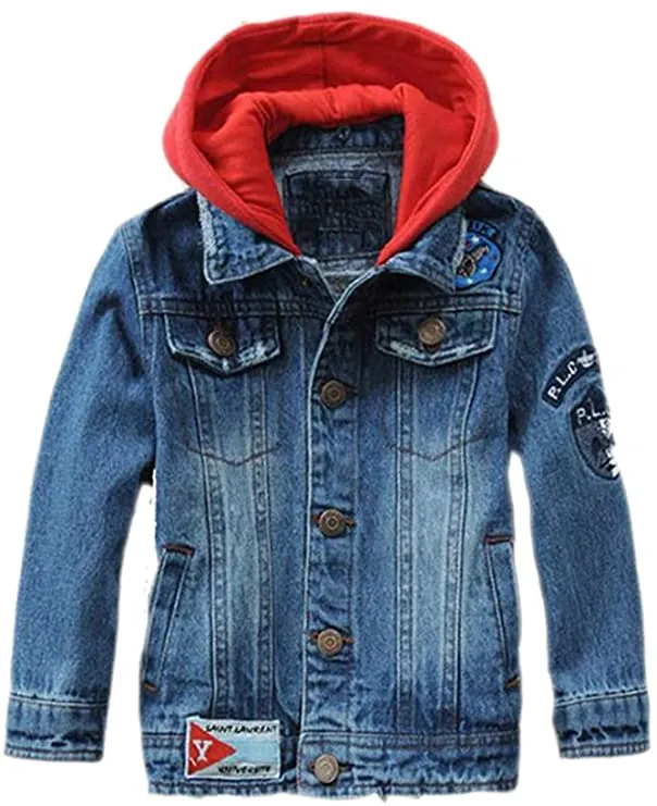 Mallimoda Boys Hooded Denim Jackets Coat Fashion Slim Fit Casual Hood Jean Jackets Tops