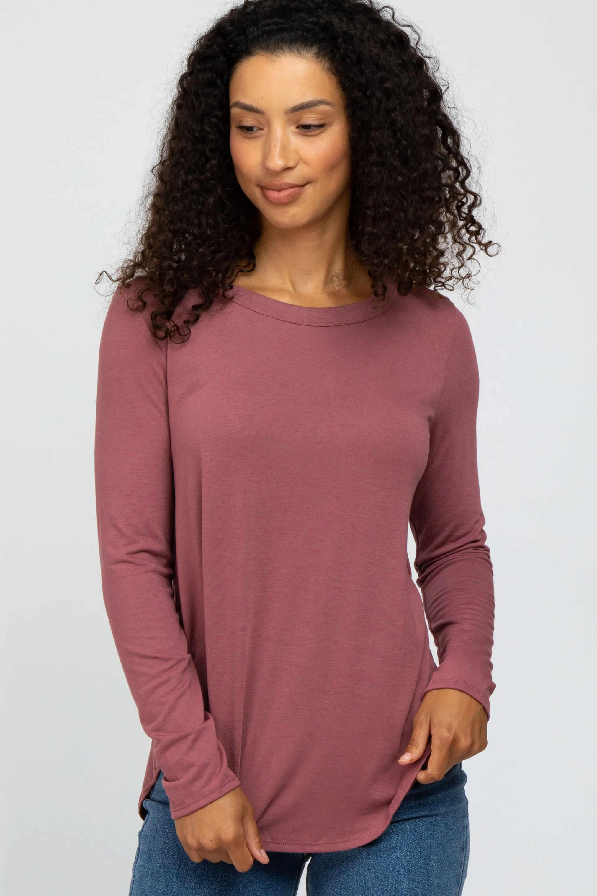 Basic Long Sleeve Dark Mauve Top