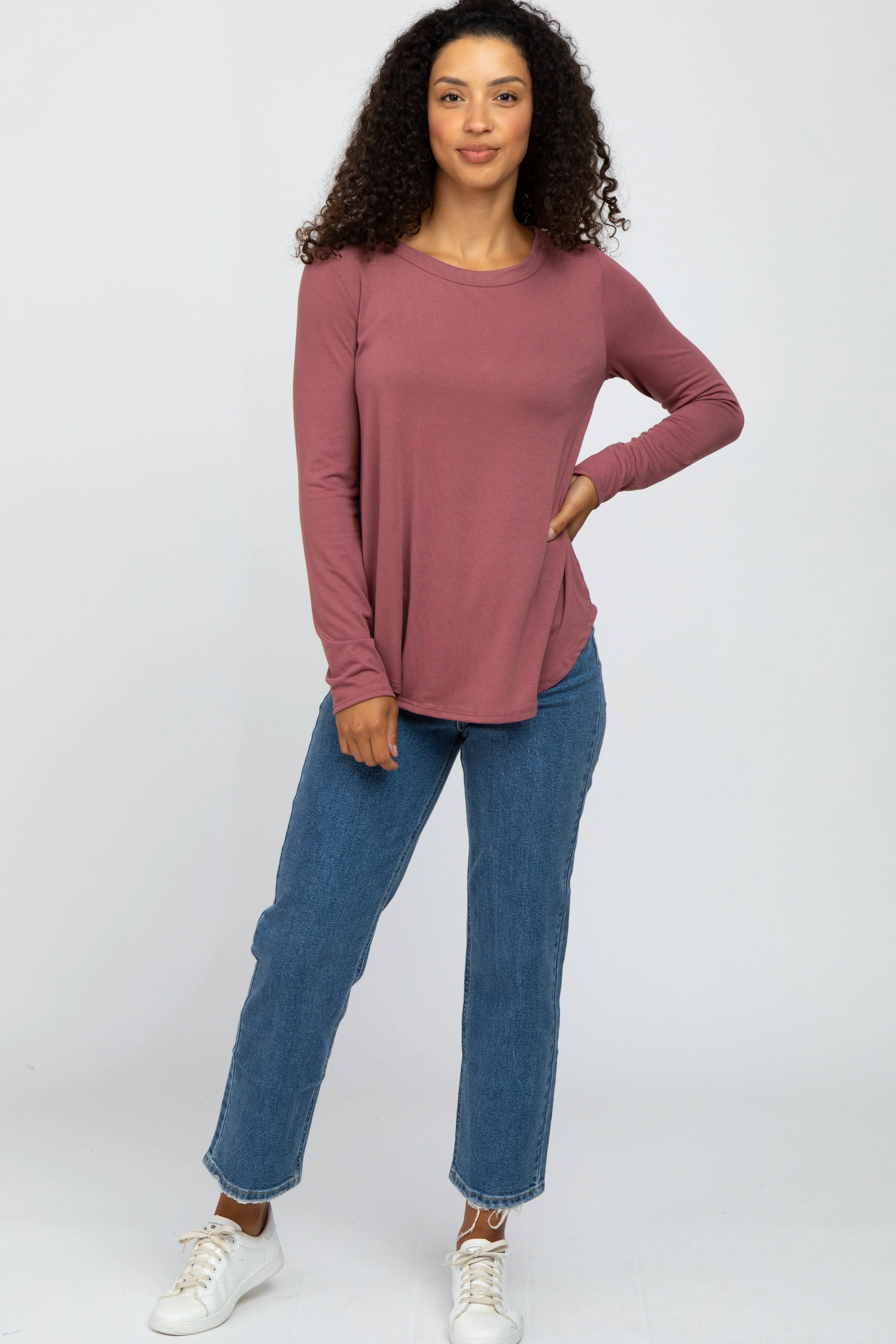 Basic Long Sleeve Dark Mauve Top