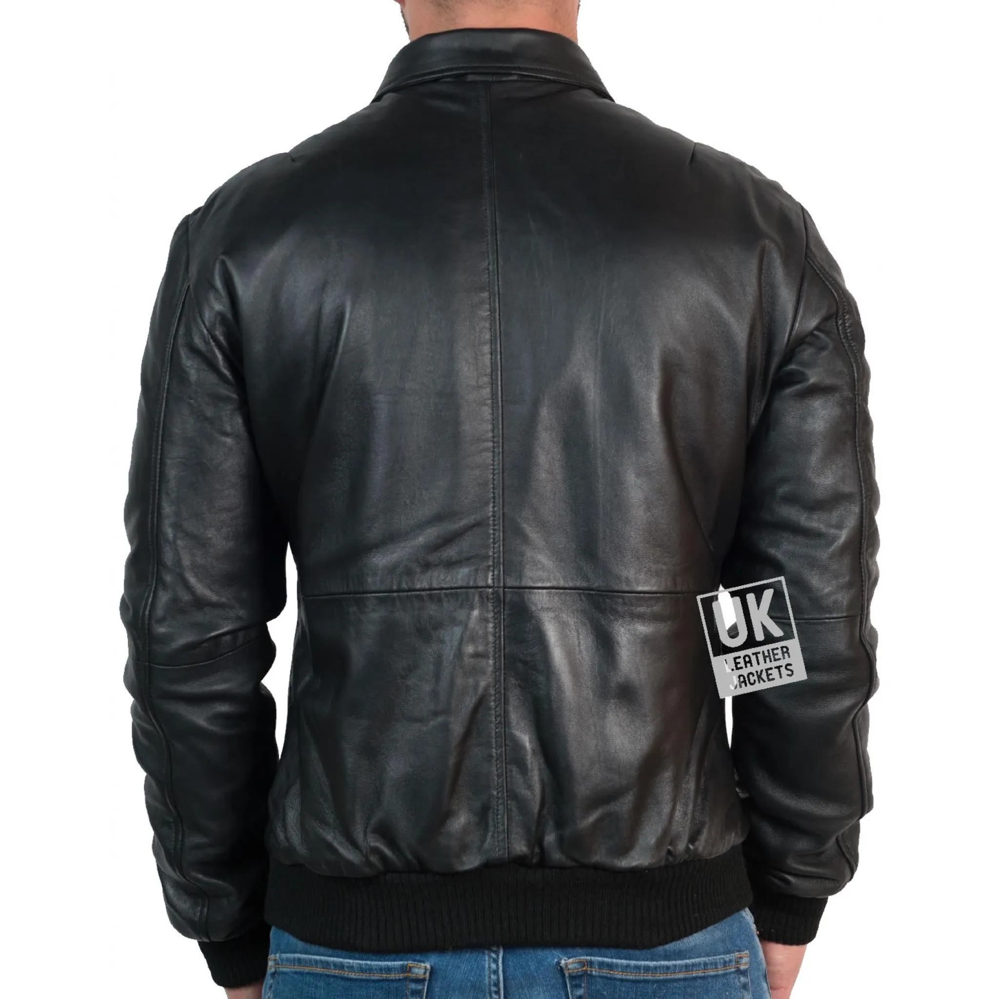 Men's Black Leather Bomber Jacket - Bristol | UK Leather Jackets