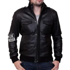 Pinnacle Black Leather Bomber Jacket for Men | UK Leather Jackets