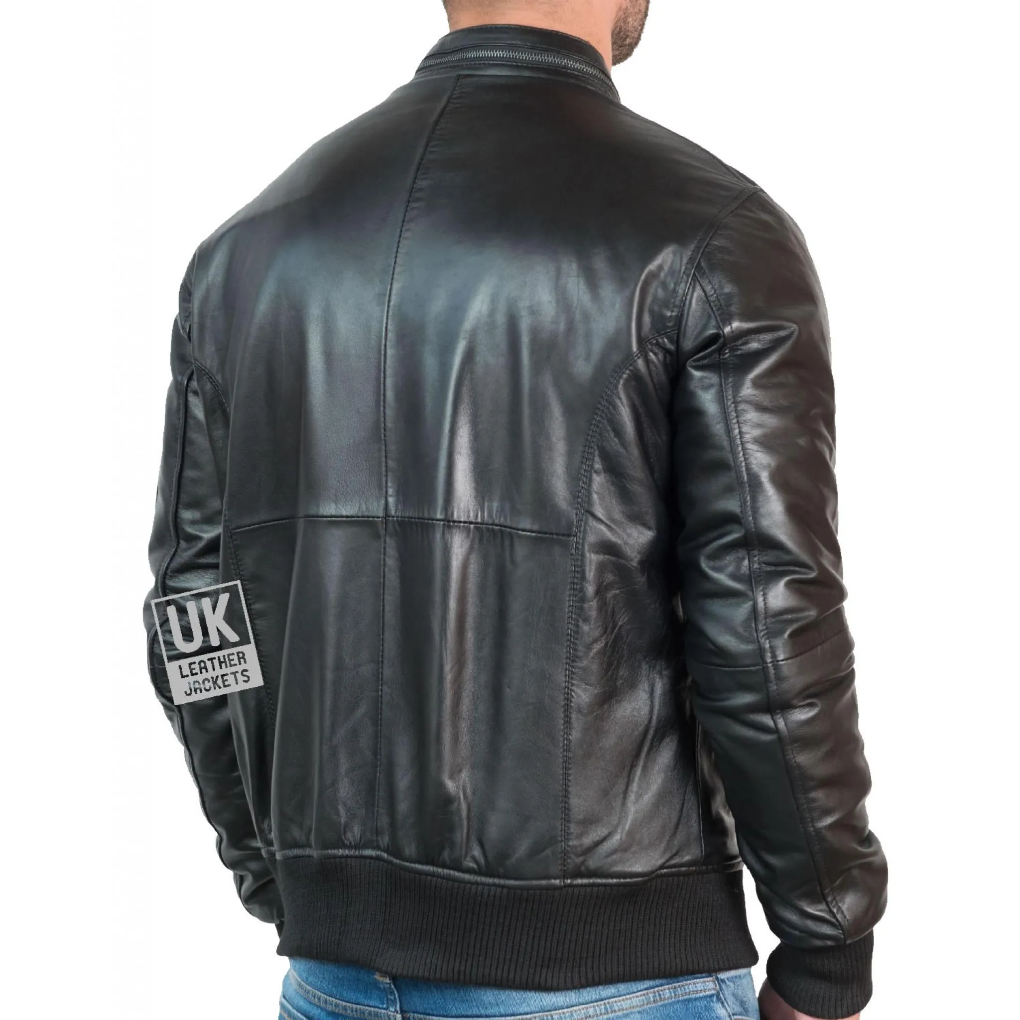 Black Leather Bomber Jacket for Men by Voltan