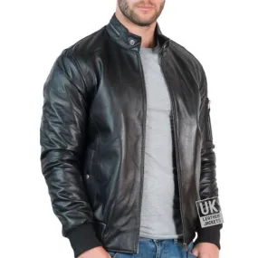 Black Leather Bomber Jacket for Men by Voltan