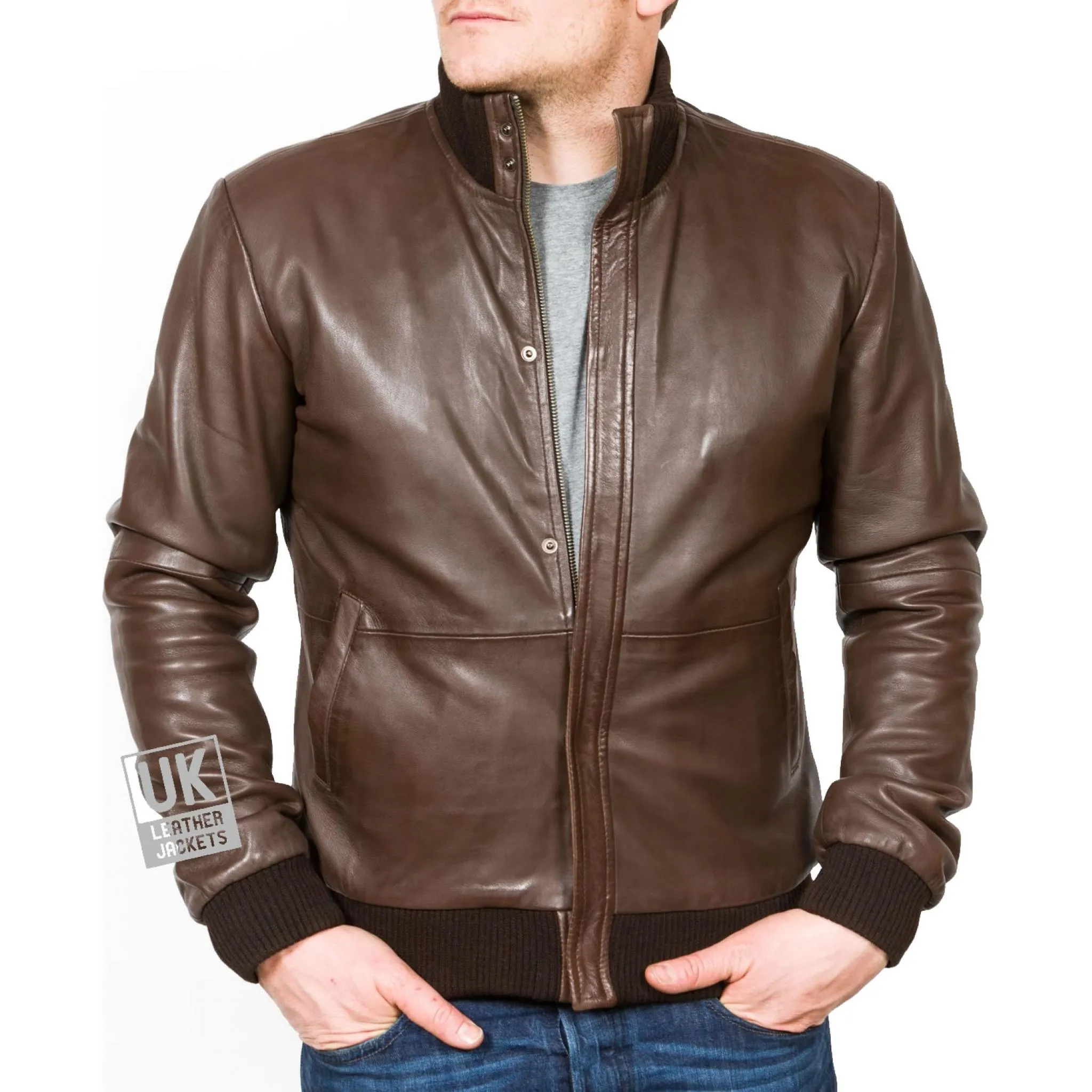 Pacific Men's Brown Leather Bomber Jacket