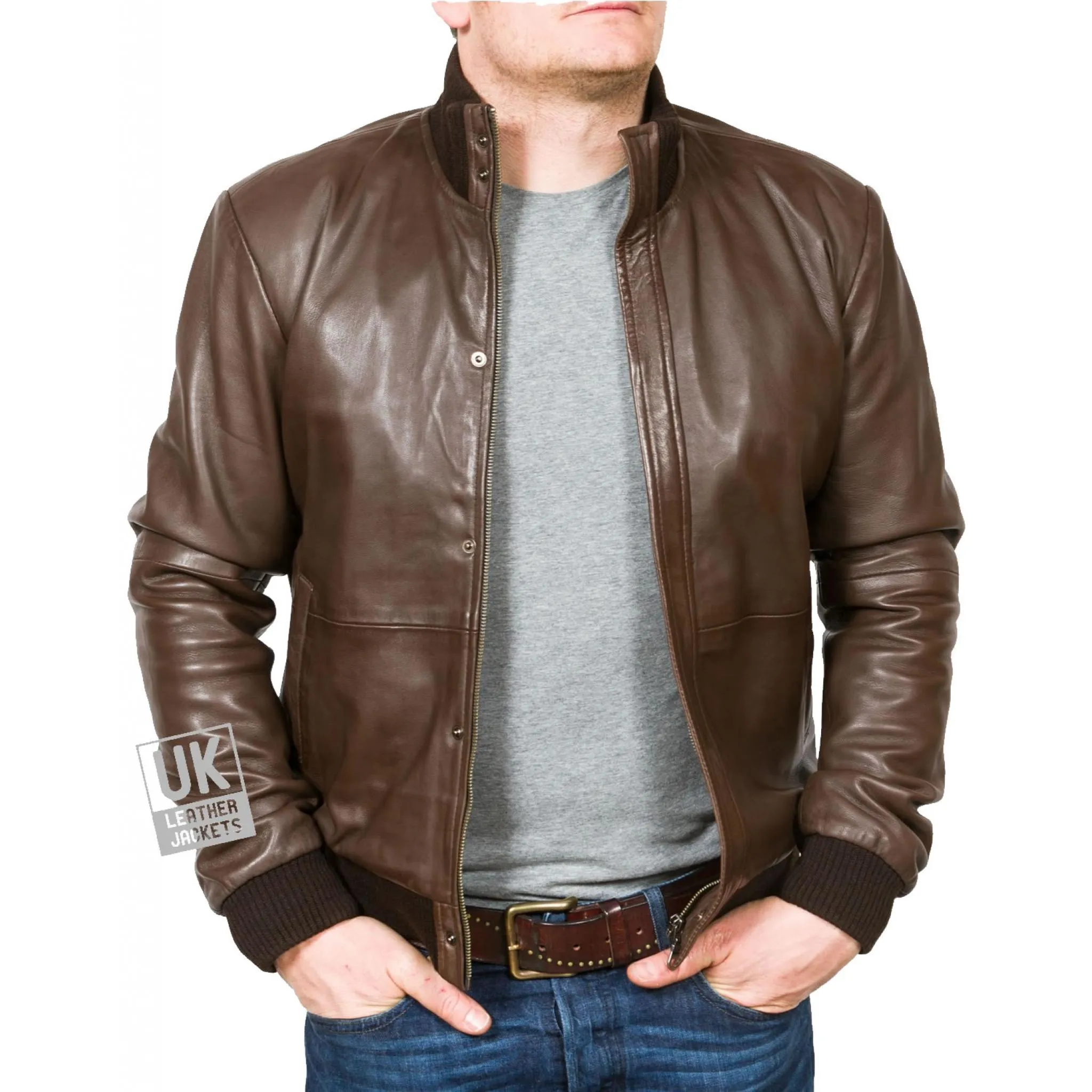 Pacific Men's Brown Leather Bomber Jacket