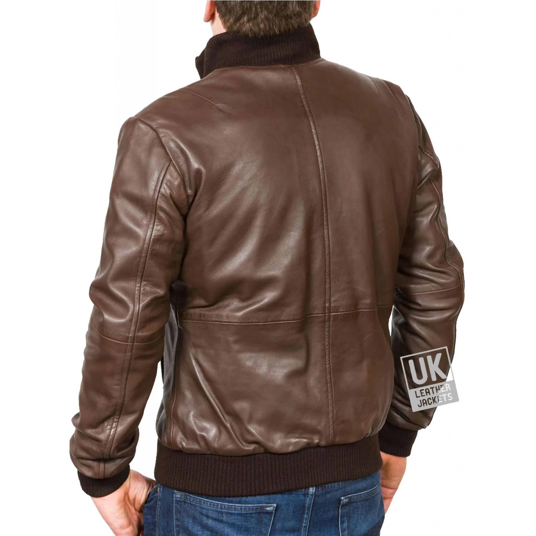 Pacific Men's Brown Leather Bomber Jacket