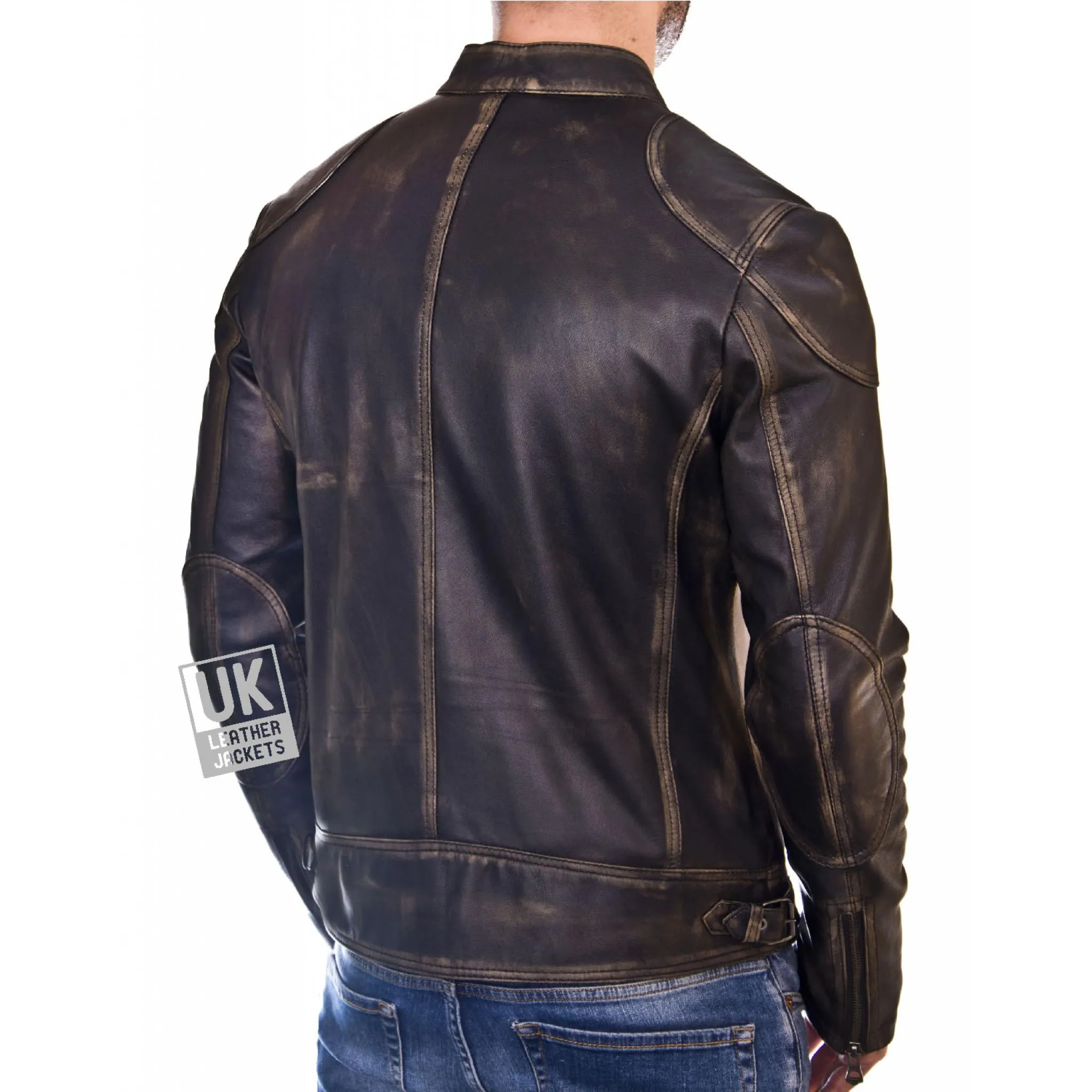 Black Burnished Leather Jacket for Men - Theo