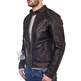 Black Burnished Leather Jacket for Men - Theo