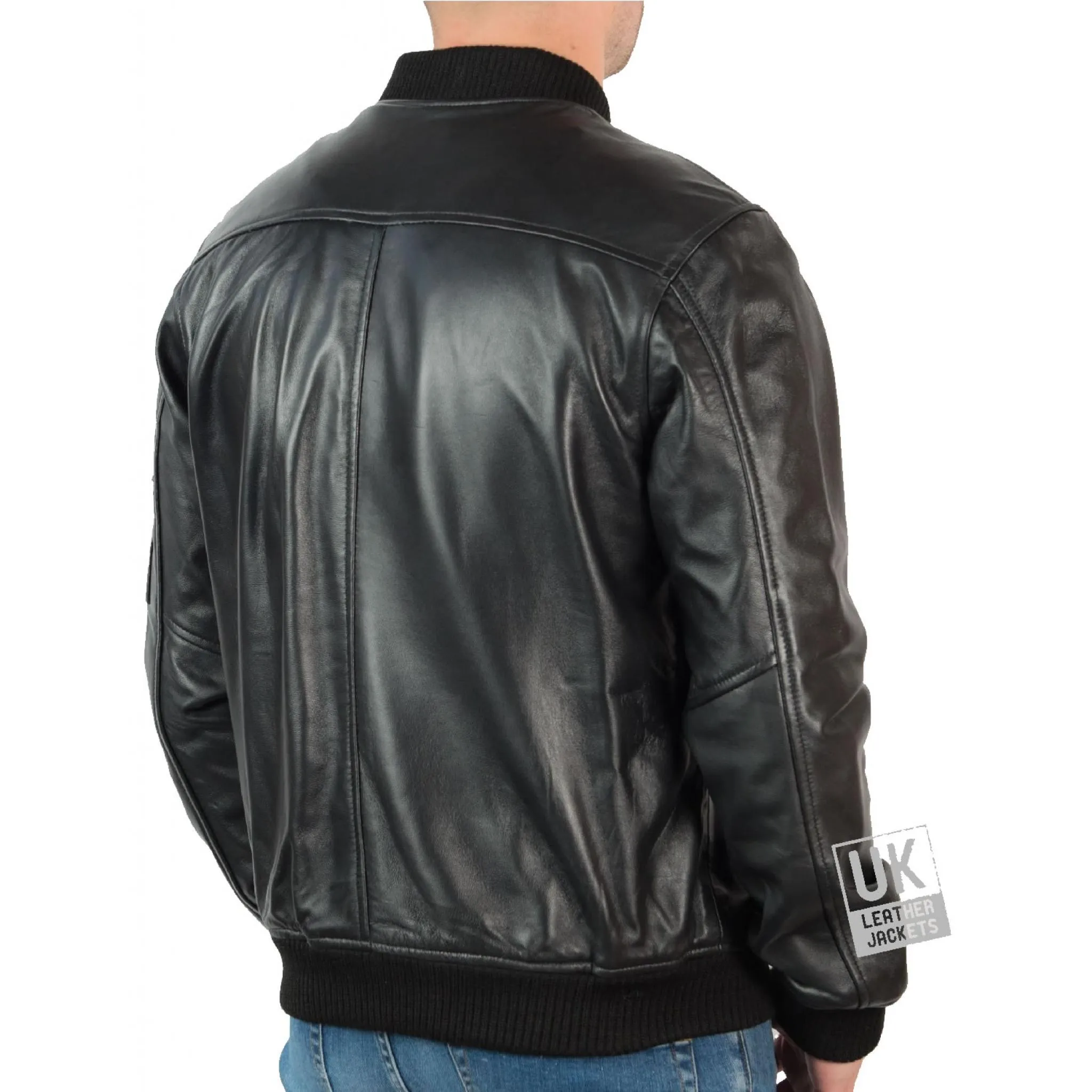 Mens Black Leather Bomber Jacket MA-1 UK Leather Jackets