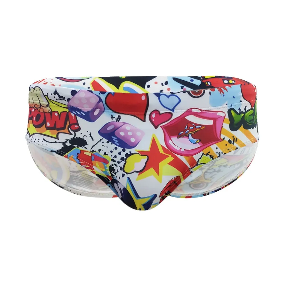 Men's Padded Push-Up Surfing Briefs in Cartoon Print