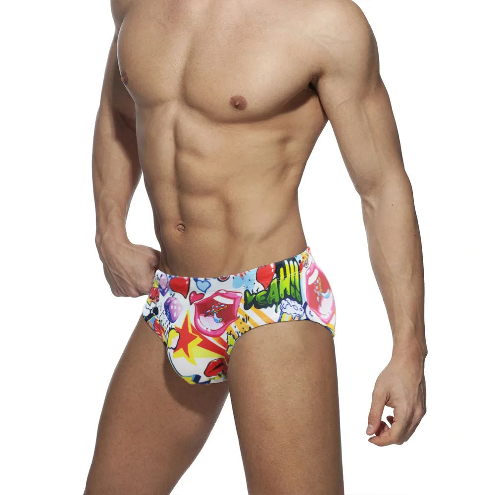 Men's Padded Push-Up Surfing Briefs in Cartoon Print