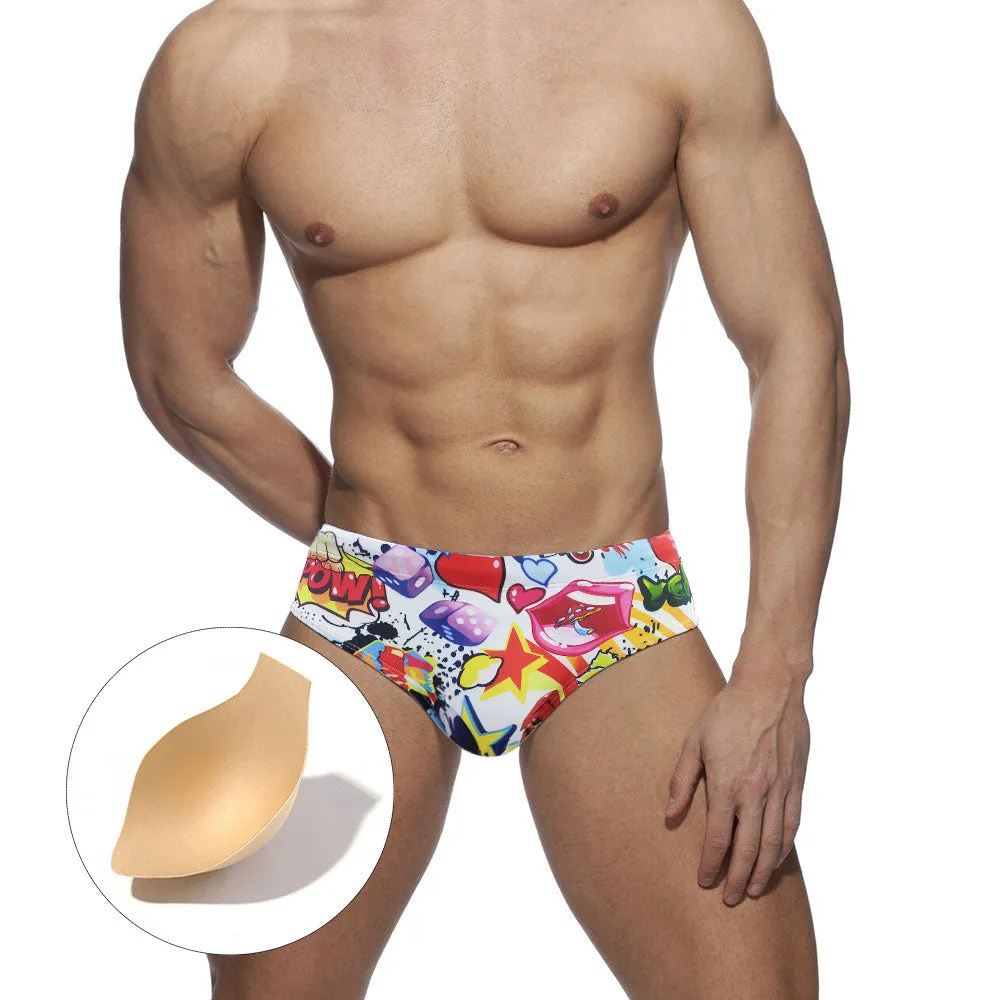 Men's Padded Push-Up Surfing Briefs in Cartoon Print