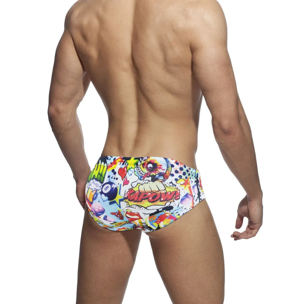 Men's Padded Push-Up Surfing Briefs in Cartoon Print