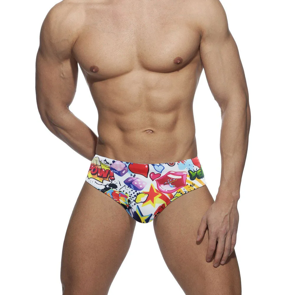 Men's Padded Push-Up Surfing Briefs in Cartoon Print