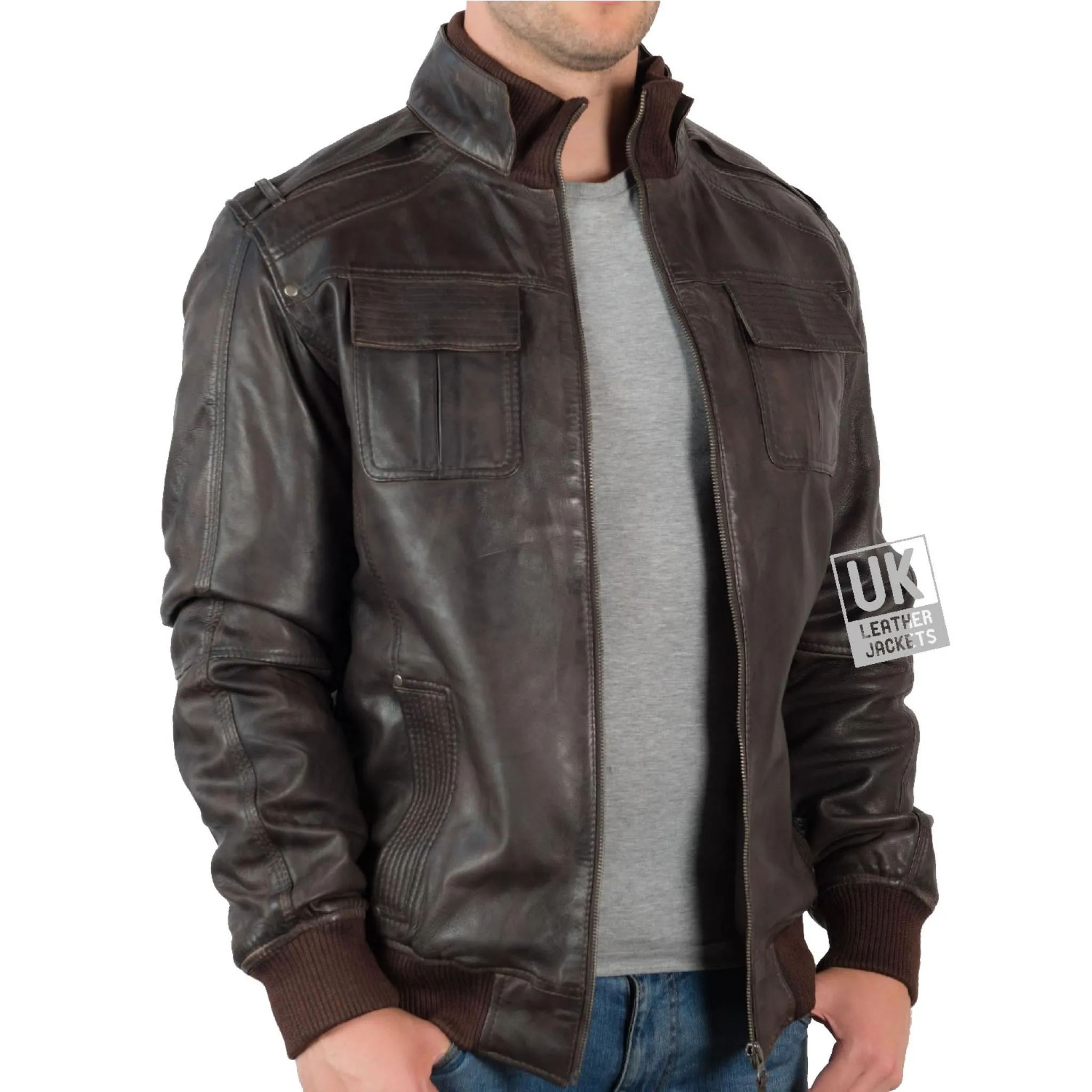 Mens Vintage Leather Bomber Jacket Brown Mirage UK Leather Jackets