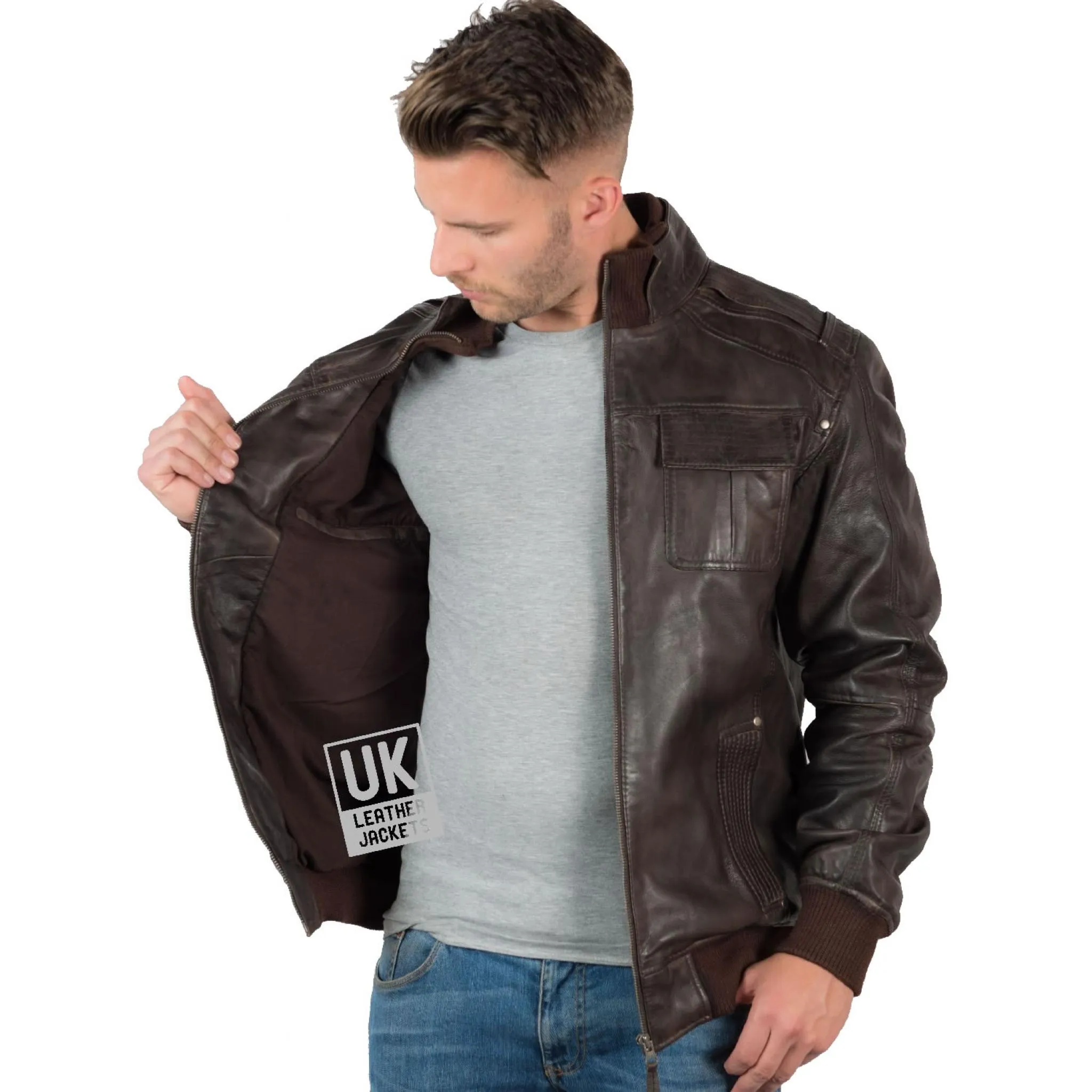 Mens Vintage Leather Bomber Jacket Brown Mirage UK Leather Jackets