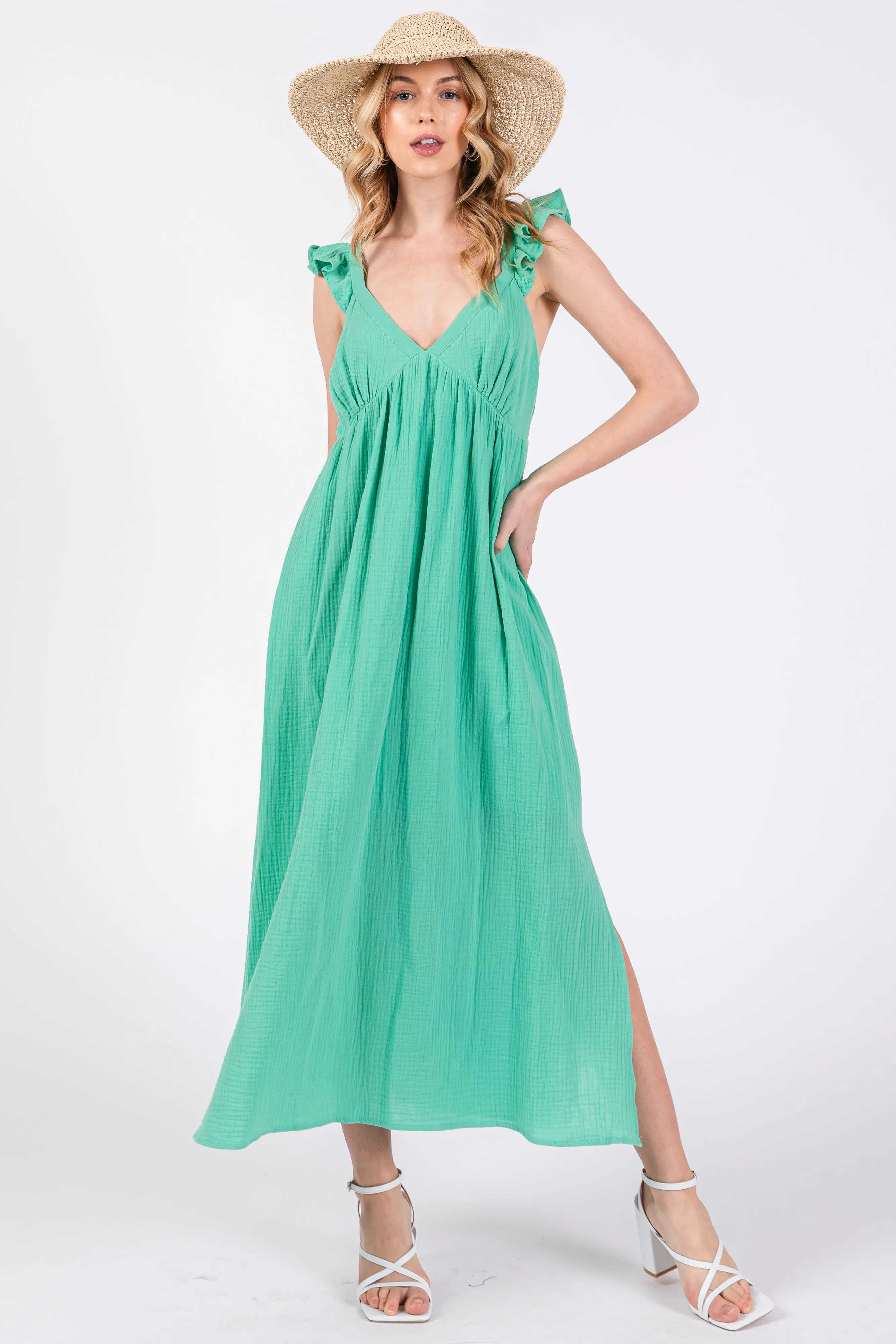 Sage Deep V-Neck Maternity Dress