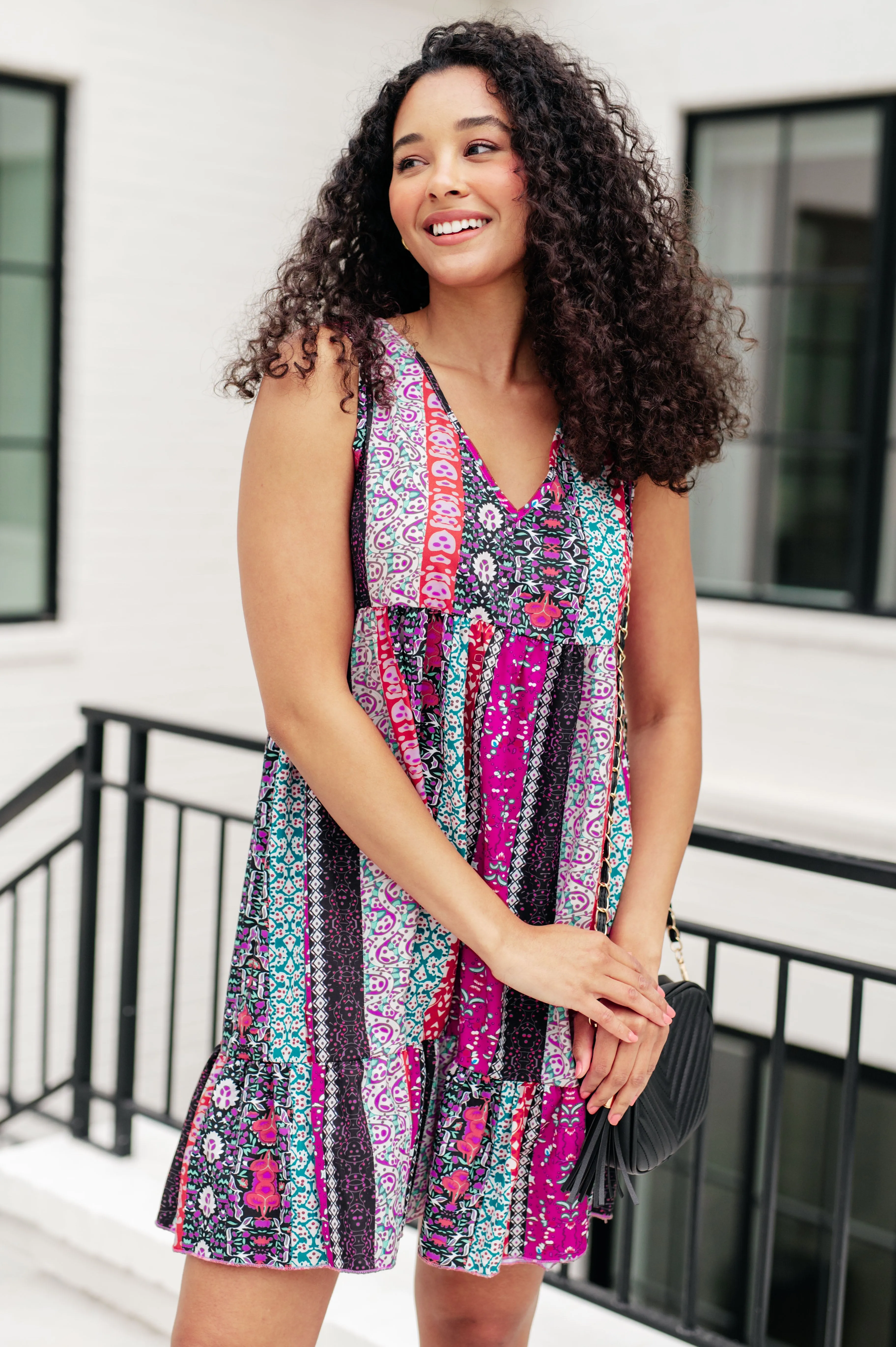 Bohemian Mixed Print Sleeveless Dress