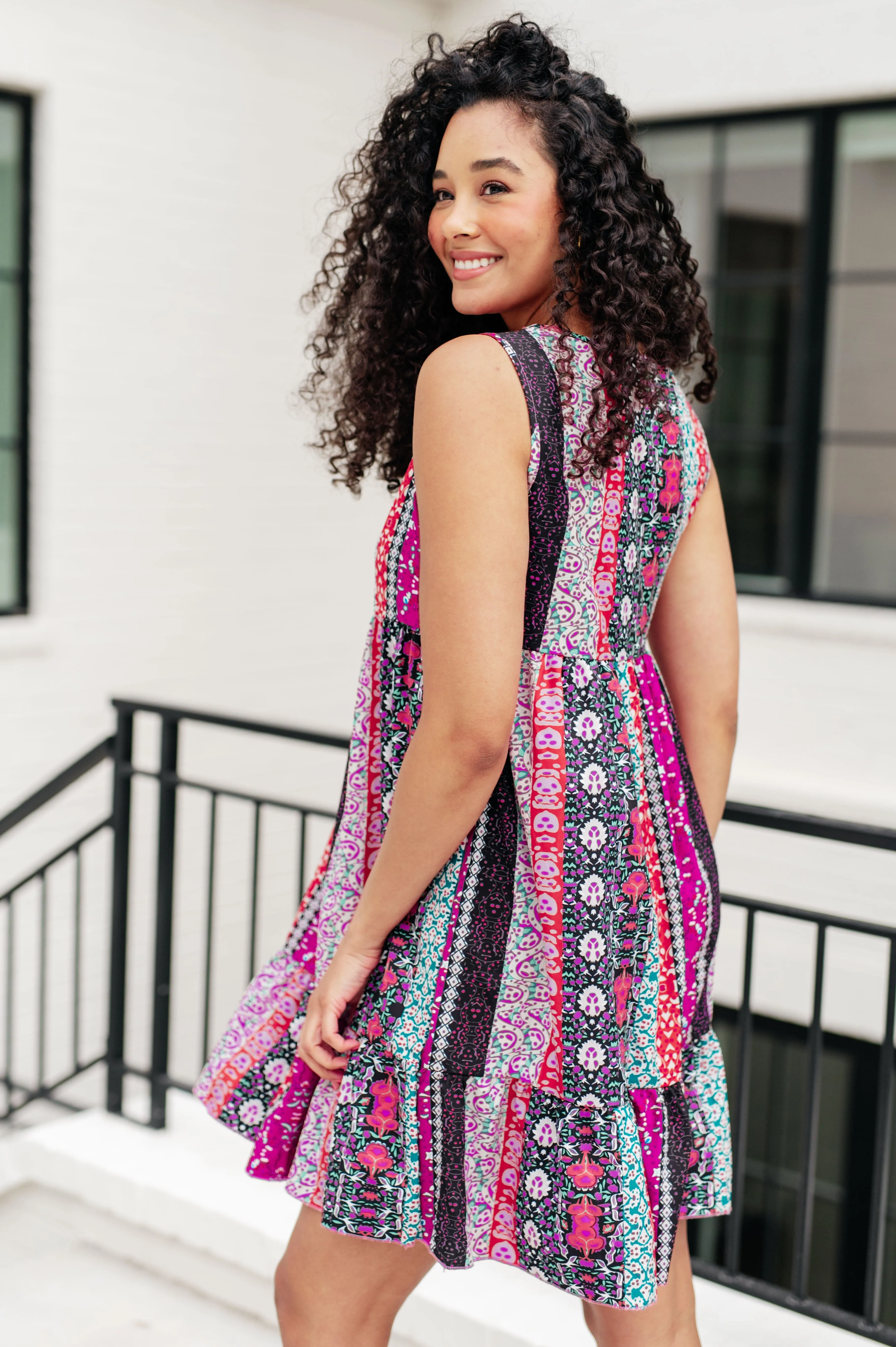 Bohemian Mixed Print Sleeveless Dress