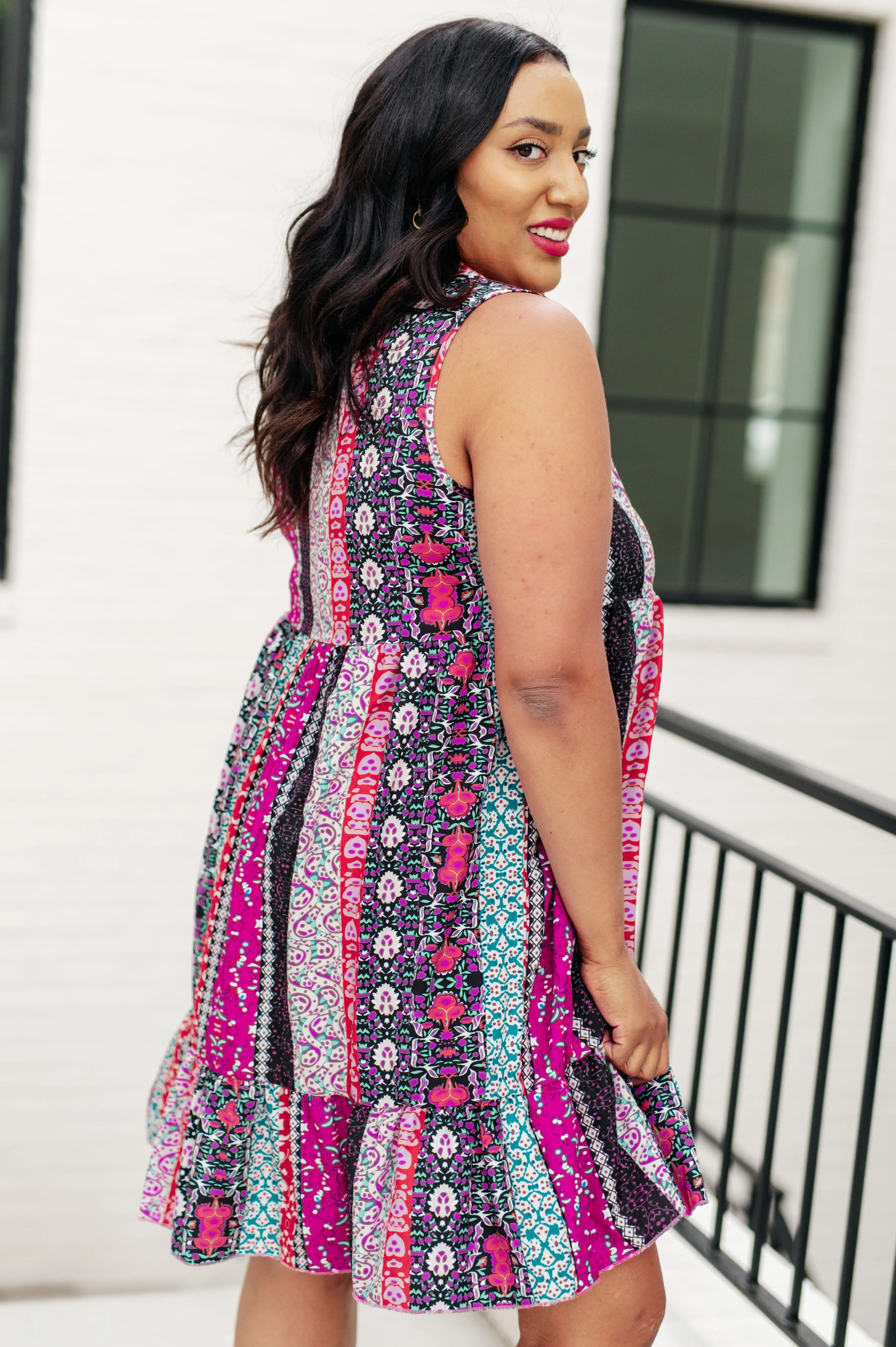 Bohemian Mixed Print Sleeveless Dress