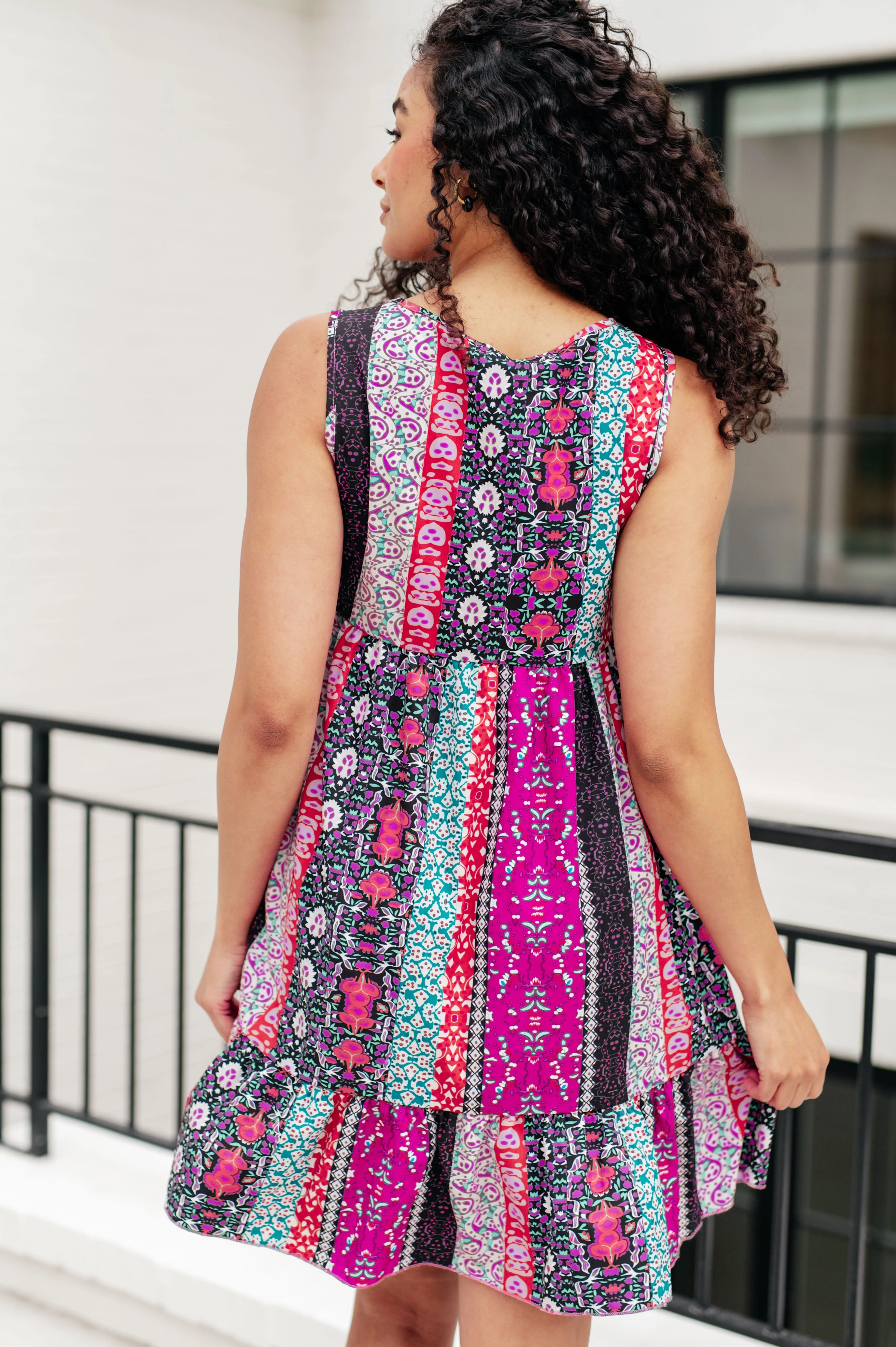 Bohemian Mixed Print Sleeveless Dress