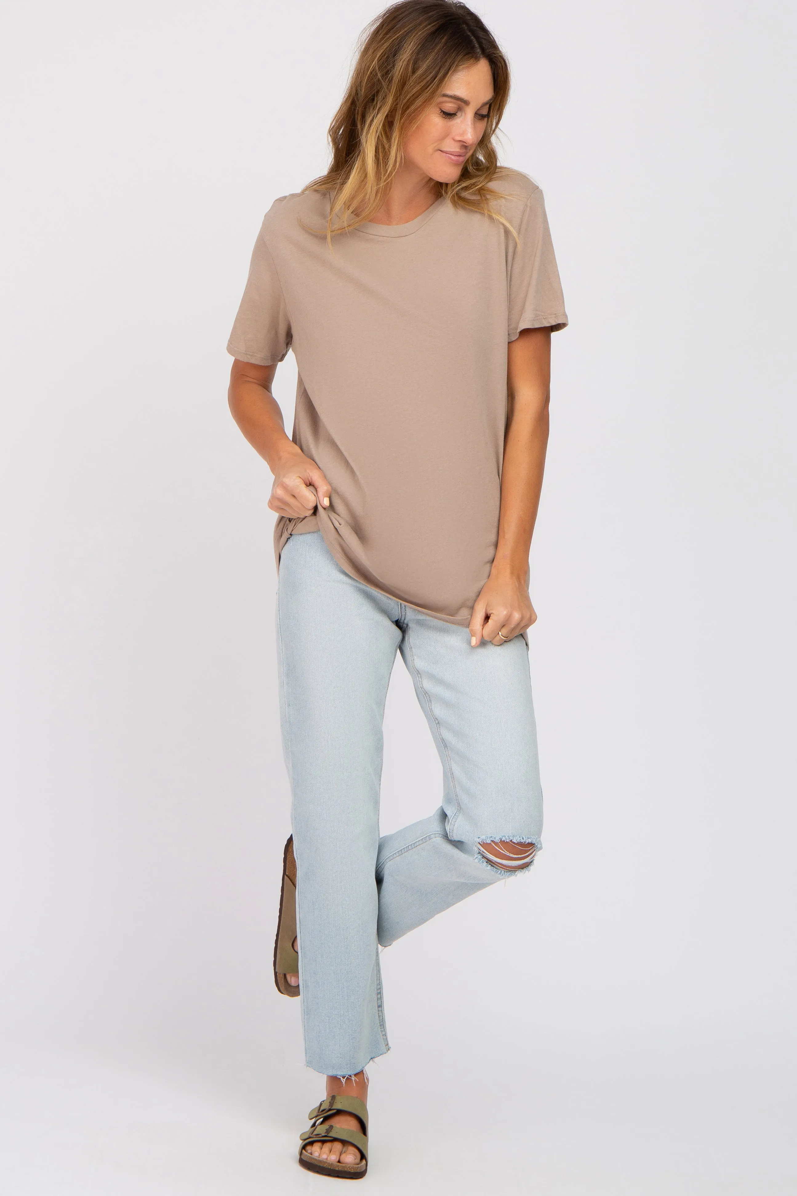 Oversized Short Sleeve Top in Mocha