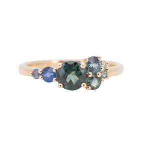 Mermaid Sapphire Cluster Ring in 14K Gold with Nigerian Montana Stones