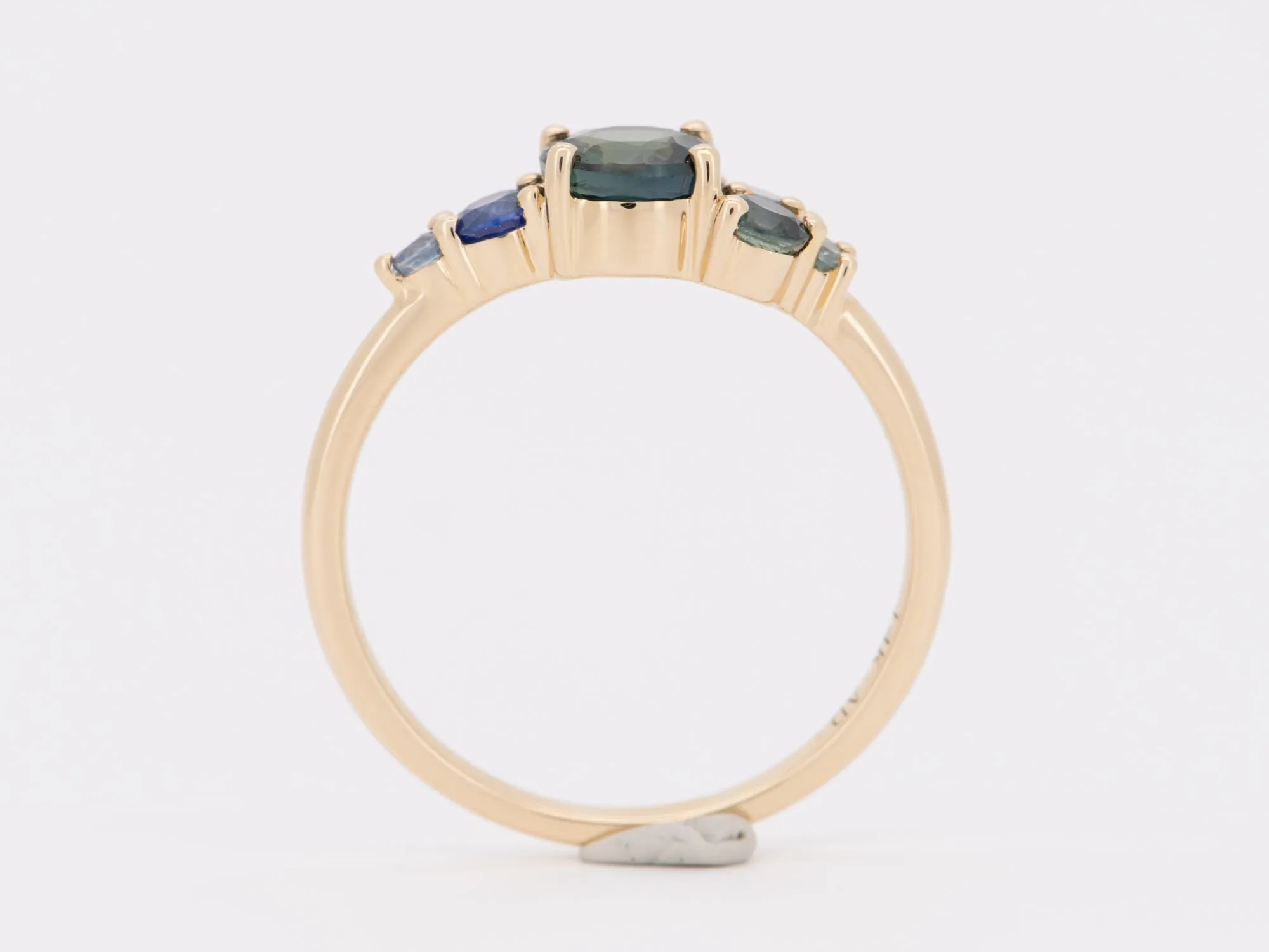 Mermaid Sapphire Cluster Ring in 14K Gold with Nigerian Montana Stones