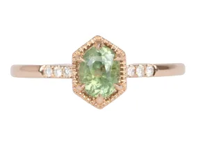 Moss Green Montana Sapphire Engagement Ring in Hexagon Setting with 14K Rose Gold